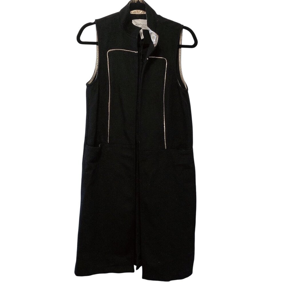 NEW BCBG Generation Black Sleeveless Piping Detail & Pockets Long Vest S